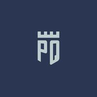 pq logo monogramma con fortezza castello e scudo stile design vettore