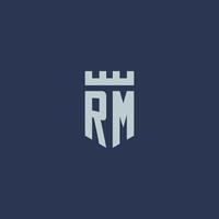 rm logo monogramma con fortezza castello e scudo stile design vettore