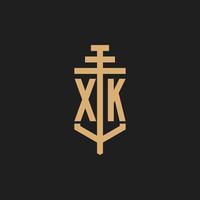 xk logo iniziale monogramma con pilastro icona disegno vettoriale
