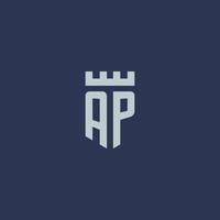ap logo monogramma con fortezza castello e scudo stile design vettore