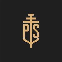 ps logo iniziale monogramma con pilastro icona disegno vettoriale