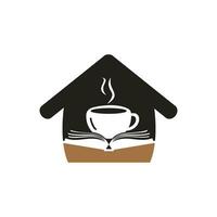 caffè libro con casa forma vettore logo design. tè libro memorizzare iconico logo.