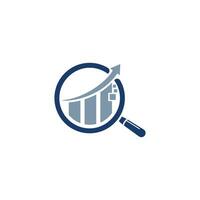 ingrandimento bicchiere azione scambio finanza logo design. attività commerciale analitico logo concetto. vettore