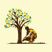 vettore illustrazione di un' giardiniere tendente per un' albero
