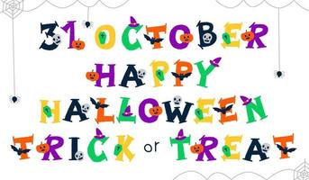 carino colorato mano disegnare cartone animato 31 ottobre contento Halloween vacanza trucco o trattare festa spaventoso orrore elementi inglese font tipografia lettera parola design bambini bambini isolato vettore illustrazione