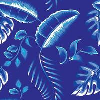 esotico blu monocromatico Banana felce le foglie senza soluzione di continuità modello con Monstera impianti fogliame su pastello sfondo. alla moda Stampa struttura. interno sfondo. natura decorativo. giungla illustrazione vettore