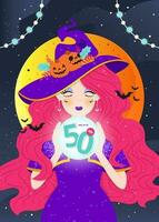 bellissimo strega con vendita Magia palla per Halloween vendita promozione design vettore