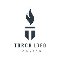 minimalista libertà torcia logo modello design. torcia con semplice forma. elegante lettera t, fuoco e pilastro. vettore
