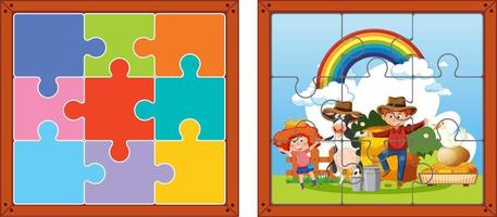 azienda agricola personaggi foto puzzle gioco modello vettore