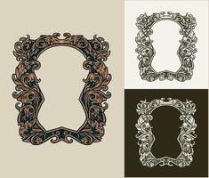 Vintage ▾ barocco telaio scorrere ornamento, mano disegnato linea stile con digitale colore, vettore illustrazione, isolato su buio e luminosa sfondo