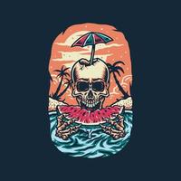 scheletro mangiare anguria, estate spiaggia t camicia grafico disegno, mano disegnato linea stile con digitale colore, vettore illustrazione