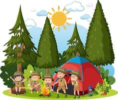 bambini campeggio su a il foresta vettore