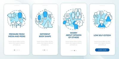 immagine del corpo di un adolescente malsano blu onboarding schermo dell'app mobile. procedura dettagliata 4 passaggi istruzioni grafiche modificabili con concetti lineari. ui, ux, modello gui. vettore