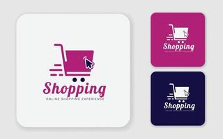 in linea shopping logo design. digitale shopping logo modello con mano cursore e Borsa vettore