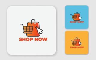 in linea shopping logo design. digitale shopping logo modello con mano cursore e Borsa vettore