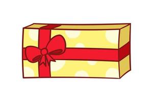 regalo scatola con arco cartone animato. Natale o compleanno presente illustrazione. vettore