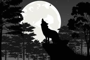 carino lupo e Luna silhouette paesaggio vettore