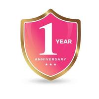 1 ° primo anniversario festeggiare icona logo etichetta vettore evento oro colore scudo