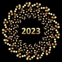 contento nuovo anno 2023 saluto carta manifesto. nero sfondo.coriandoli. vettore