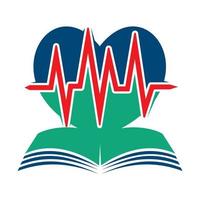 studia di cardiologia logo concetto. battito cardiaco combinazione con libro. vettore