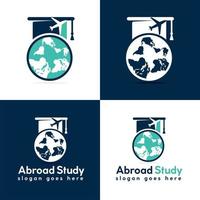 studia all'estero vettore logo design. la laurea berretto e globo icona.