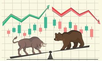 il superiorità di il orso al di sopra di il Toro nel il combattimento per un' tendenza al ribasso, su il bilancia come un illustrazione di il azione mercato. grafico con un freccia giù su criptovaluta. azione scambio vettore bandiera