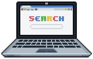 pixel arte il computer portatile con del browser Aperto su ricerca pagina vettore icona per 8 bit gioco su bianca sfondo