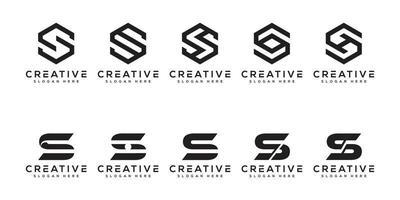 set di lettere iniziali s esagono logo design vector