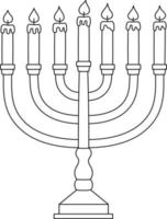 hanukkah menorah isolato colorazione pagina per bambini vettore