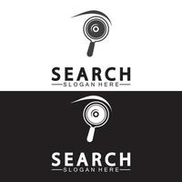 ricerca logo con ingrandimento bicchiere e occhio simbolo icona vettore