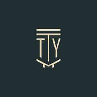 ty iniziale monogramma con semplice linea arte pilastro logo disegni vettore