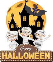 contento Halloween testo logo con cartone animato personaggio vettore