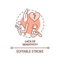 mancanza di sensibilità rosso concetto icona. caratteristica di disfunzionale famiglie astratto idea magro linea illustrazione. isolato schema disegno. modificabile ictus. vettore