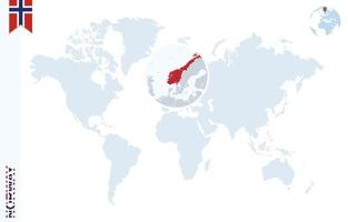 blu mondo carta geografica con ingrandimento su Norvegia. vettore