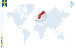 blu mondo carta geografica con ingrandimento su Svezia. vettore