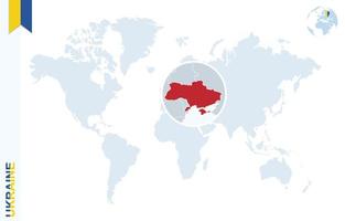 blu mondo carta geografica con ingrandimento su Ucraina. vettore