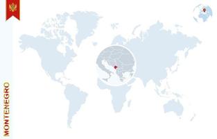 blu mondo carta geografica con ingrandimento su montenegro. vettore