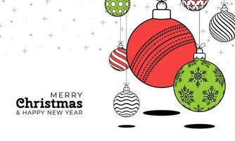 cricket Natale saluto carta nel di moda linea stile. allegro Natale e contento nuovo anno schema cartone animato gli sport striscione. cricket palla come un' natale palla su bianca sfondo. vettore illustrazione.