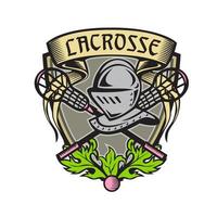 cavaliere armatura lacrosse bastone cresta incisione vettore