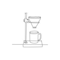 versare al di sopra di caffè stazione dripper In piedi - continuo uno linea disegno vettore illustrazione mano disegnato stile design per cibo e bevande concetto