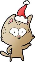 cartone animato sfumato di un gatto che indossa il cappello di Babbo Natale vettore