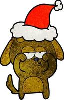 strutturato cartone animato di un' stanco cane indossare Santa cappello vettore