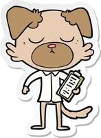 adesivo di un simpatico cane cartone animato che indossa una camicia da ufficio vettore