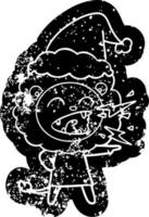 cartone animato afflitto icona di un' ruggente Leone ragazza indossare Santa cappello vettore