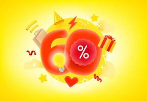 60 per cento shopping sconto concetto. 3d stile carino vettore illustrazione