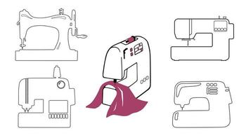 impostato di diverso cucire macchine a partire dal retrò Vintage ▾ per moderno elettronico. schema icone o loghi. vettore illustrazione per sarto negozio, cucire, moda, fatto a mano Abiti, ragnatela design