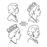 impostato di lineare profilo ritratti di Regina Elisabetta ii. quattro età di monarca. strappare Regina di grande Gran Bretagna. monarca nel quindici indipendente stati. nero e bianca vettore disegno illustrazione.