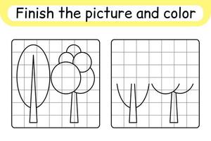 completare il immagine albero. copia il immagine e colore. finire il Immagine. colorazione libro. educativo disegno esercizio gioco per bambini vettore