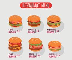 veloce cibo hamburger menù illustrazione vettore