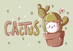 carino gatto con cactus pianta vettore illustrazione